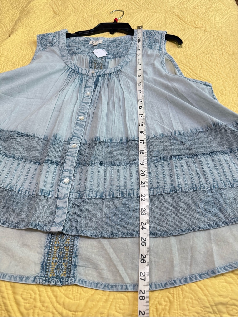 H116 New POL L ptp 25 Light Blue Layered Lace Sleeveless Top - Picture 9 of 11